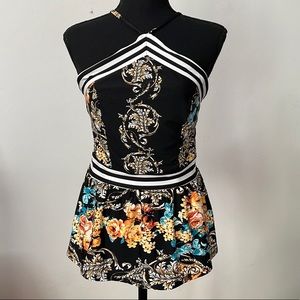 Venus black floral halter style top size 8